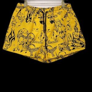 Patrick Church Heaven Art Shorts Yellow Black Circuit Pride 4" Inseam Men's L